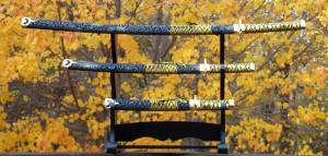 Black and Gold Tapestry Samurai Sword Set